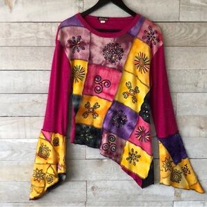Assymetrical folk art long sleeve tee